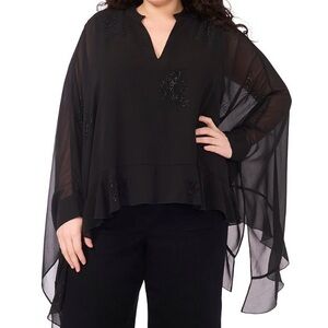 Vince Camuto Black Sheer V-Neck Flowing Blouse